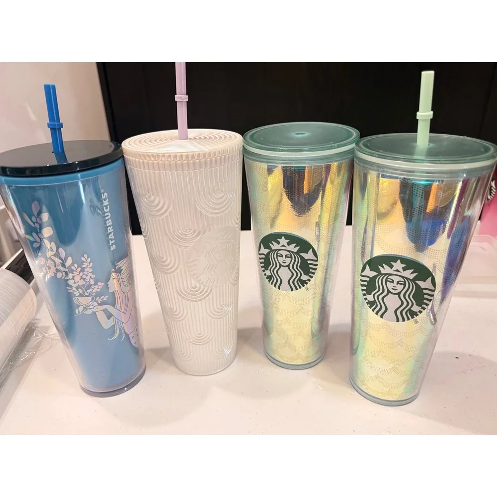 Starbucks Mermaid Color Tumbler Lot 4 Ocean Siren Pearl Shell Iridescent 24 oz